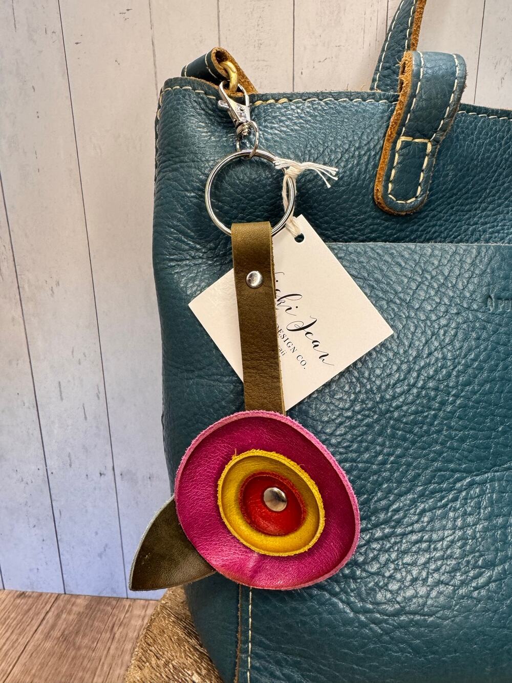 Genuine Leather Round Flower Purse Charm Fuchsia Pink Lime Red Boho Bag Charm